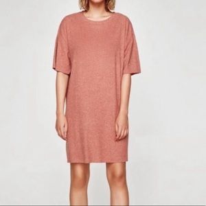 Zara Trafaluc Ribbed Knit Dolman Sleeve Mini Sweater T-Shirt Dress Pink Sz Small